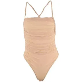 Sleeveless Chic Mesh Ruched Halter Bodysuit