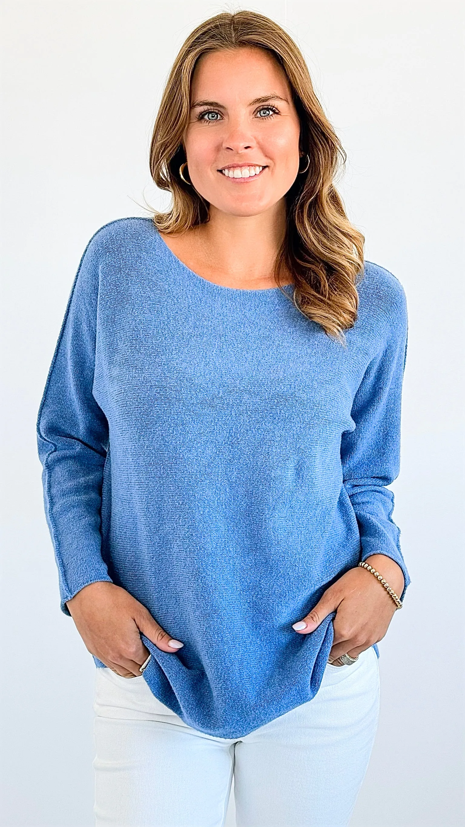 Soho Italian Boatneck Pullover - Steel Blue