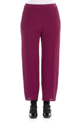 Straight Cropped Magenta Silk Viscose Trousers