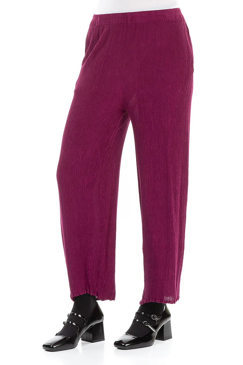 Straight Cropped Magenta Silk Viscose Trousers