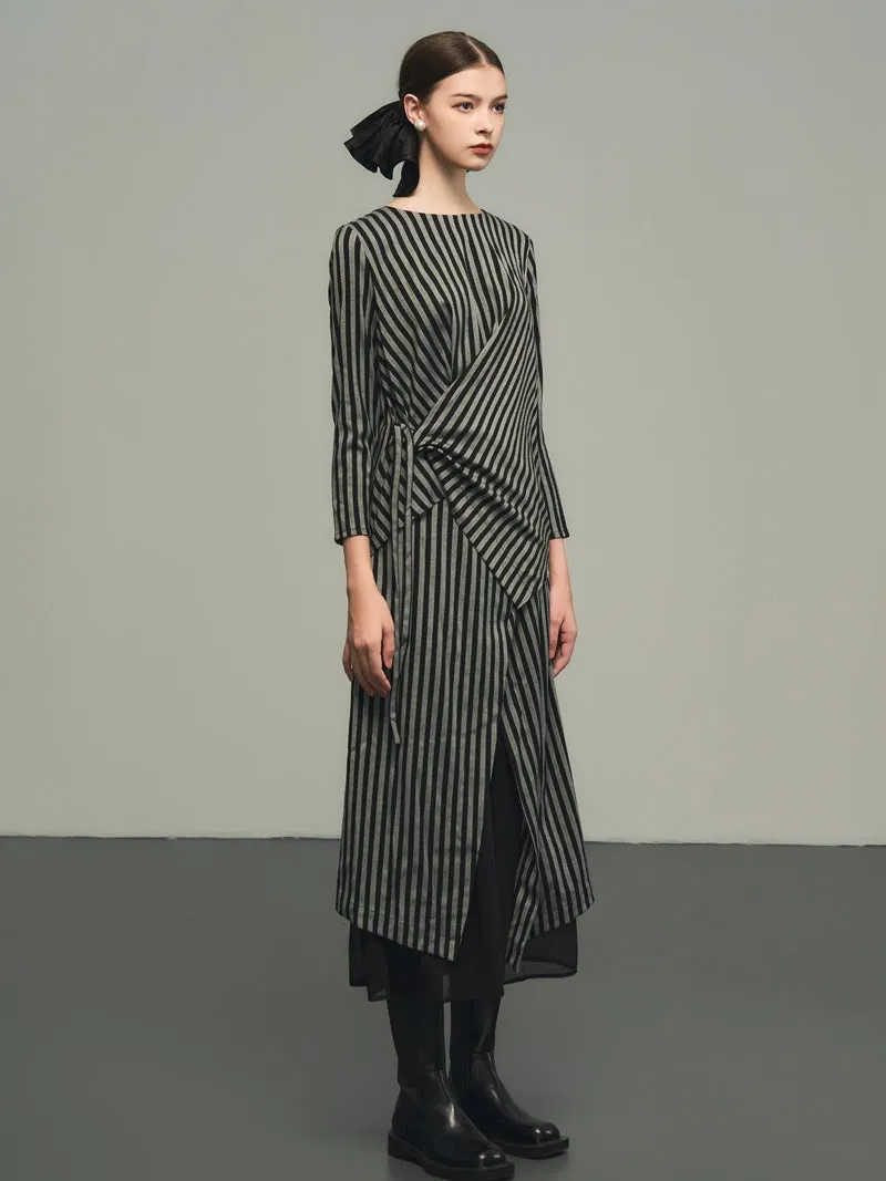 Stripe Wrap Nichi Loose Natural One-Piece