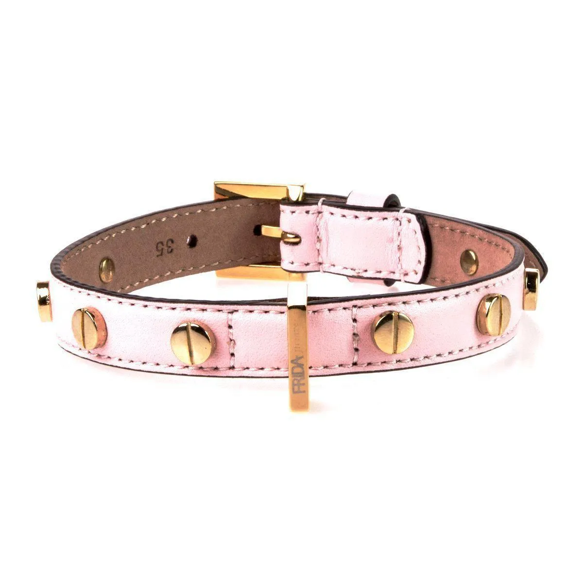 Stud Screw Leather Dog Collar Light Pink