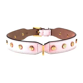 Stud Screw Leather Dog Collar Light Pink