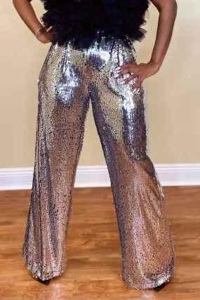 Stylish Shiny Sequined Wide Leg Pants