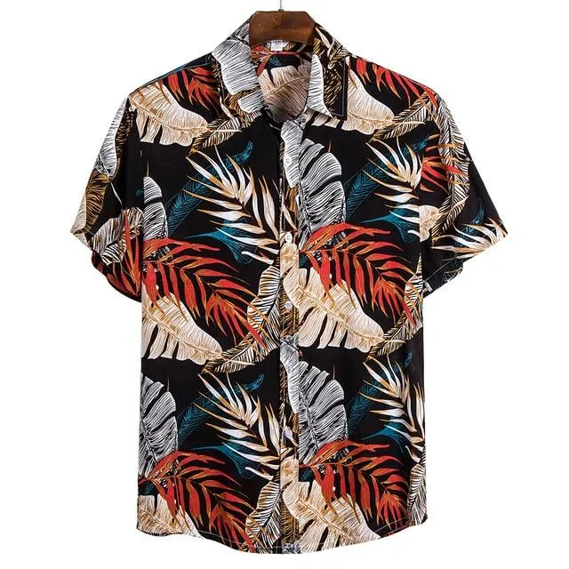 Summer Man Shirt Mens Ethnic Loose Hawaiian Henley Shirt