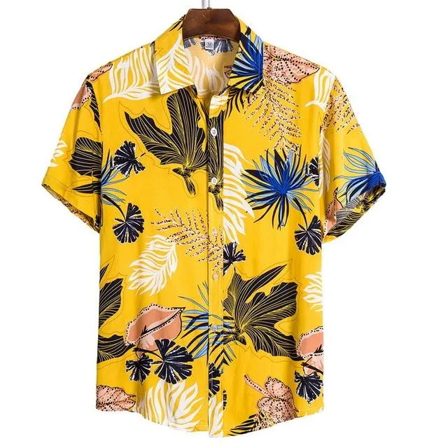 Summer Man Shirt Mens Ethnic Loose Hawaiian Henley Shirt