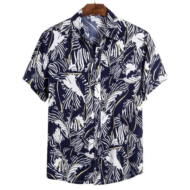 Summer Man Shirt Mens Ethnic Loose Hawaiian Henley Shirt