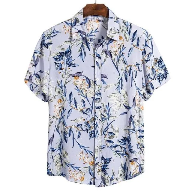 Summer Man Shirt Mens Ethnic Loose Hawaiian Henley Shirt