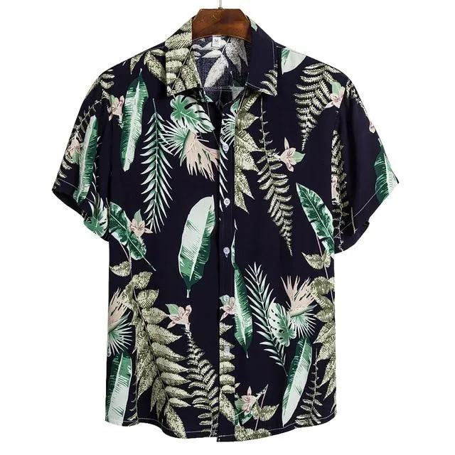 Summer Man Shirt Mens Ethnic Loose Hawaiian Henley Shirt