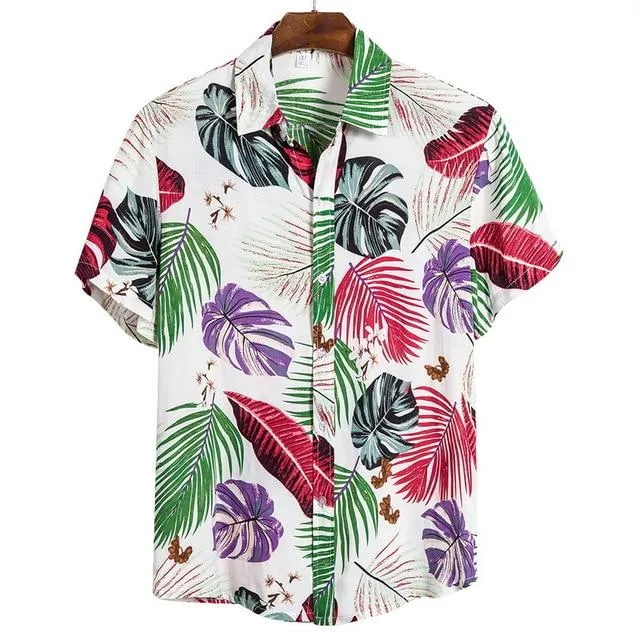 Summer Man Shirt Mens Ethnic Loose Hawaiian Henley Shirt