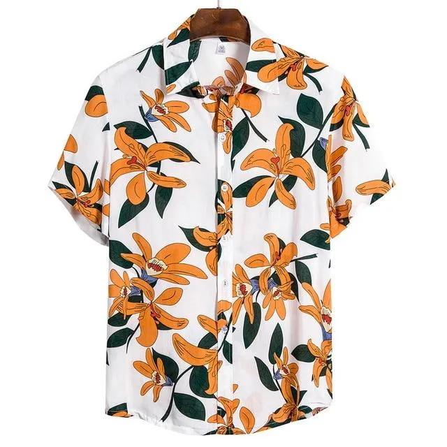 Summer Man Shirt Mens Ethnic Loose Hawaiian Henley Shirt