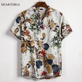 Summer Man Shirt Mens Ethnic Loose Hawaiian Henley Shirt