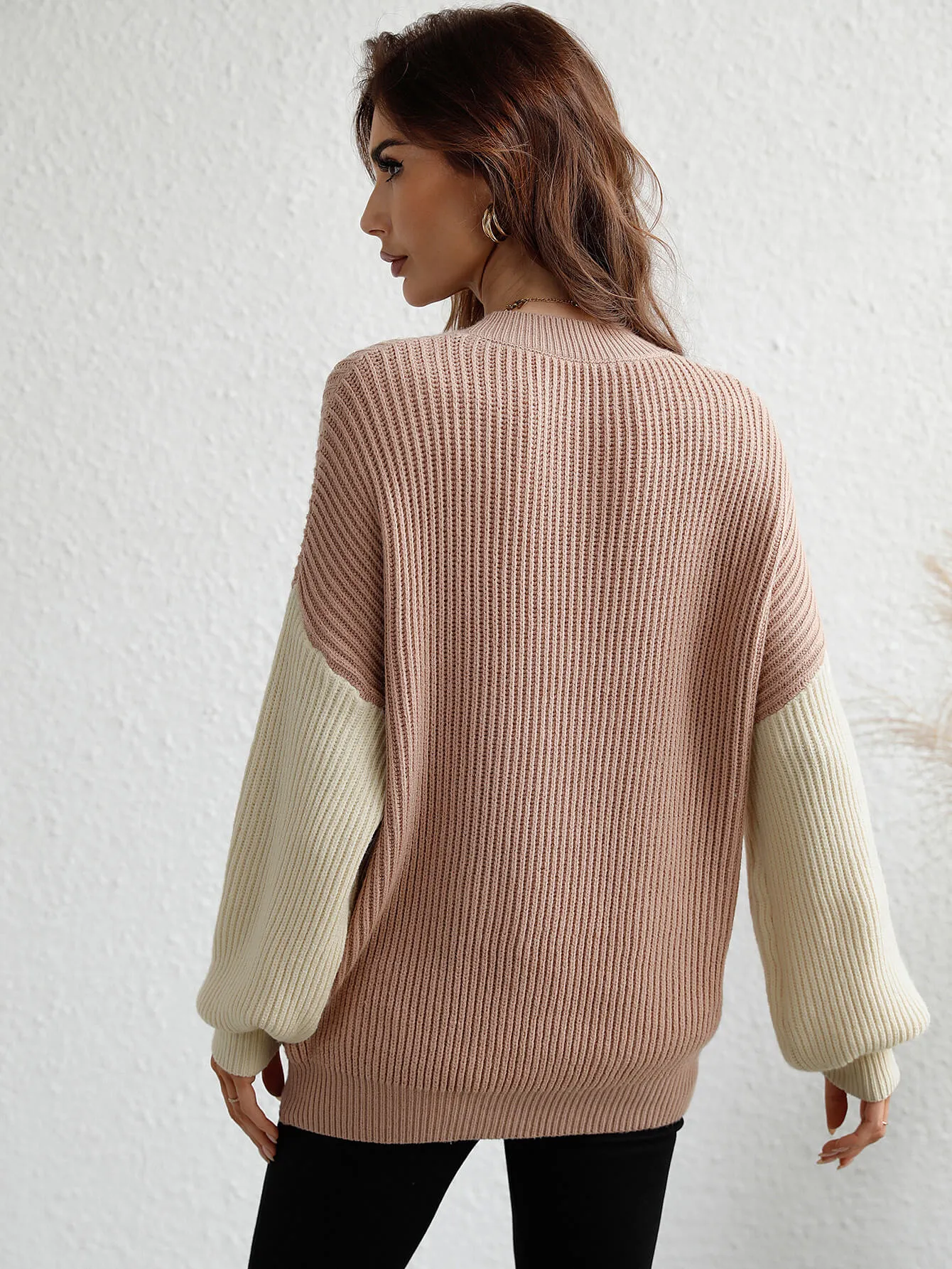 Sun Kissed Two-Tone Rib-Knit Dropped Shoulder Sweater