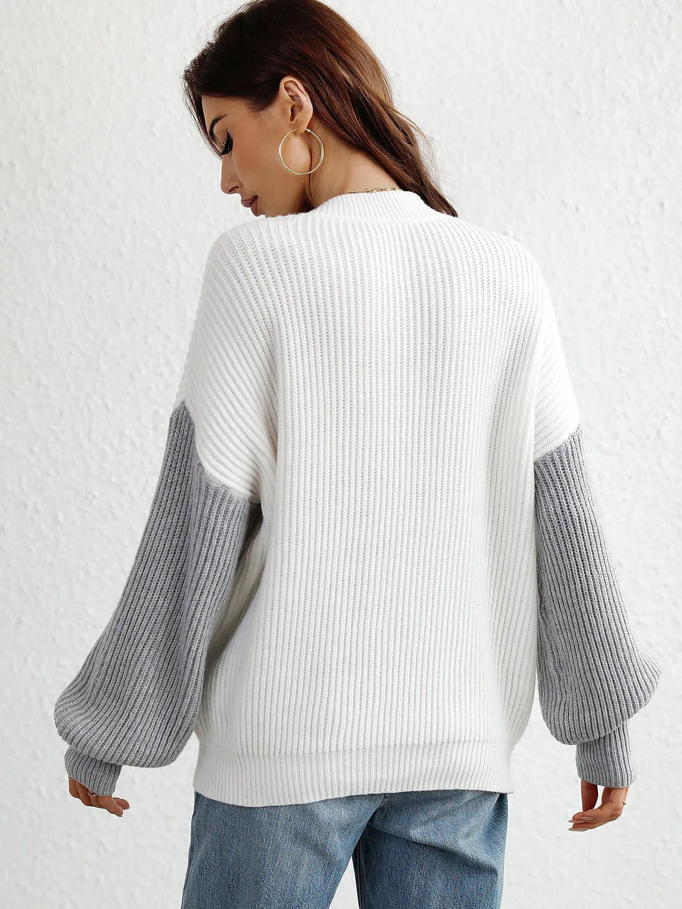 Sun Kissed Two-Tone Rib-Knit Dropped Shoulder Sweater