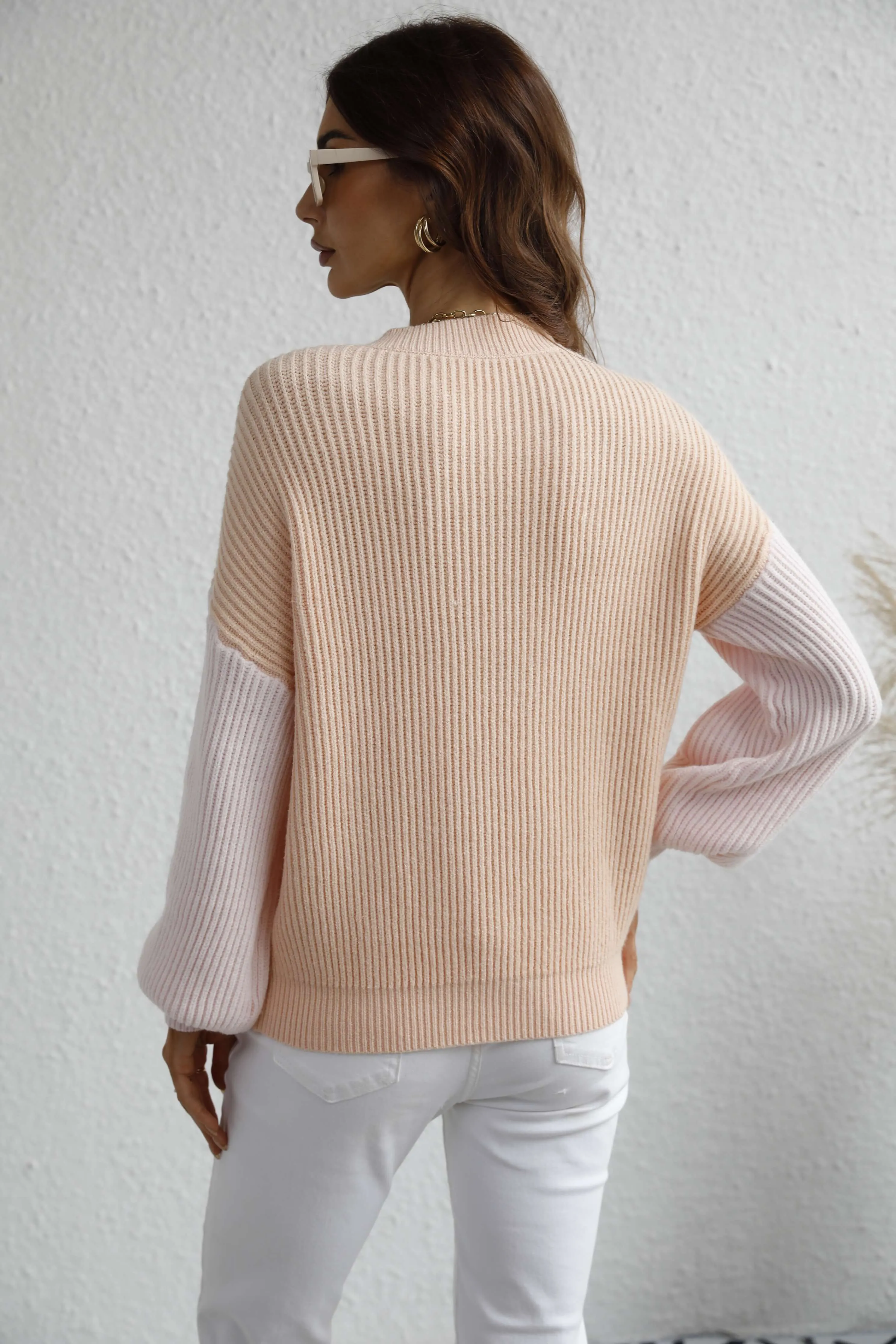 Sun Kissed Two-Tone Rib-Knit Dropped Shoulder Sweater