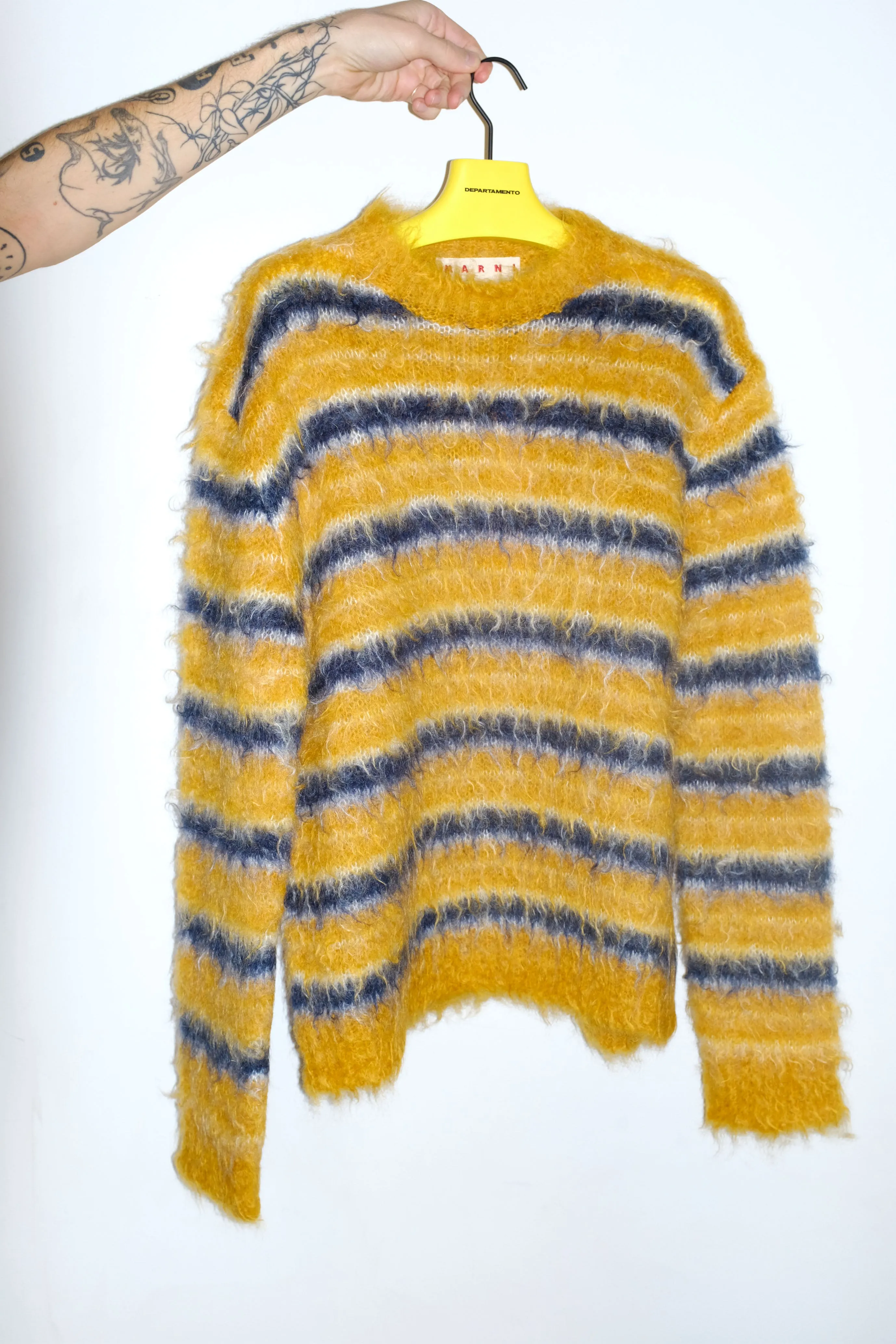 Sunflower Stripe Washed Mohair Crewneck Sweater