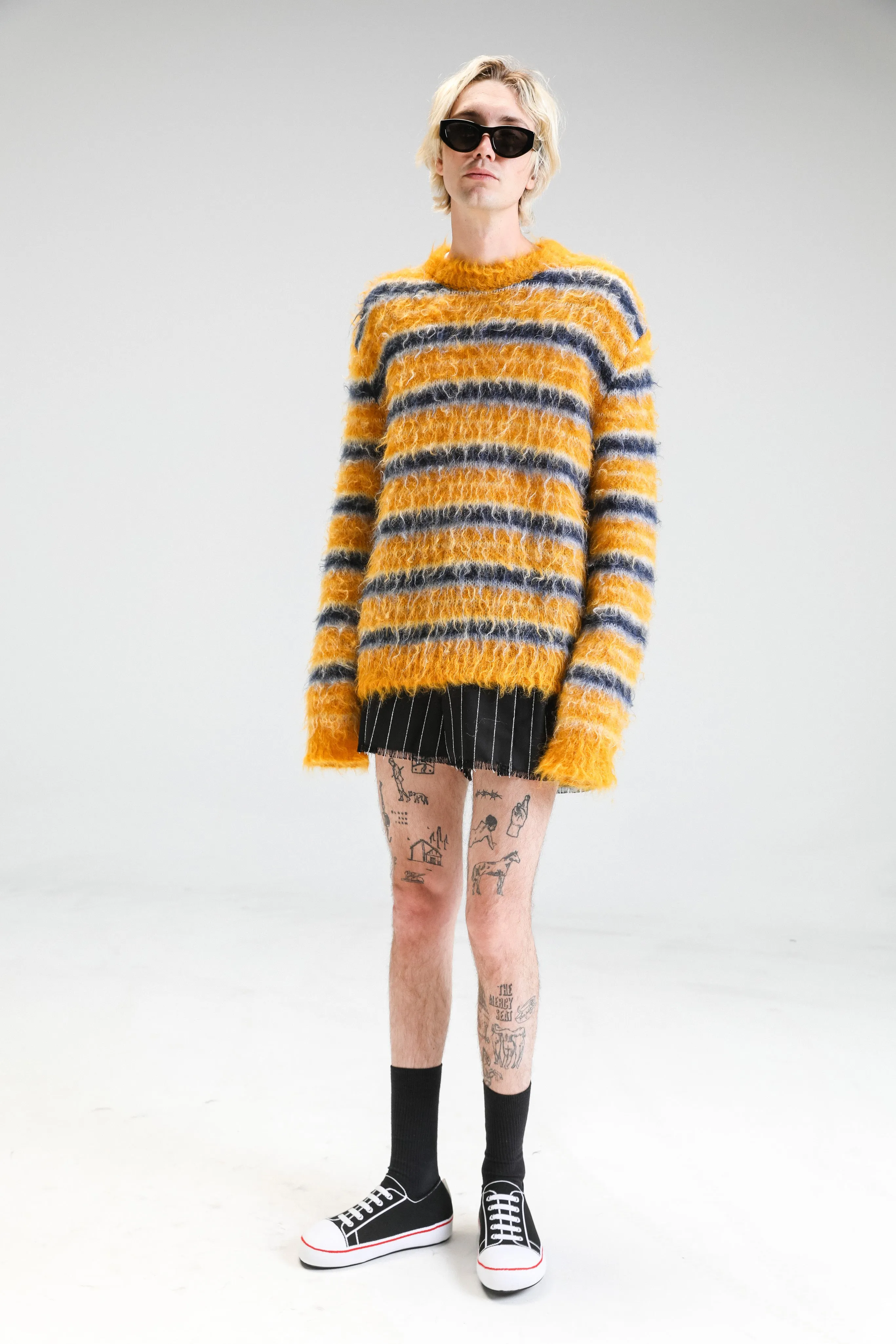 Sunflower Stripe Washed Mohair Crewneck Sweater