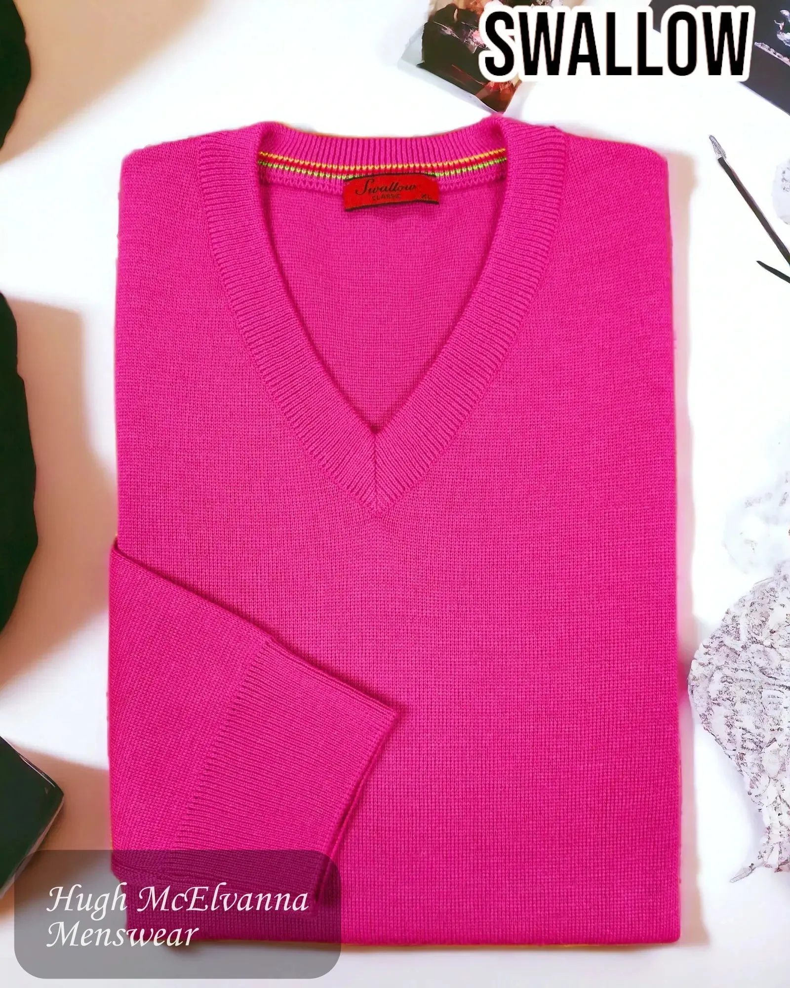 Swallow Hot Pink V-Neck Sweater