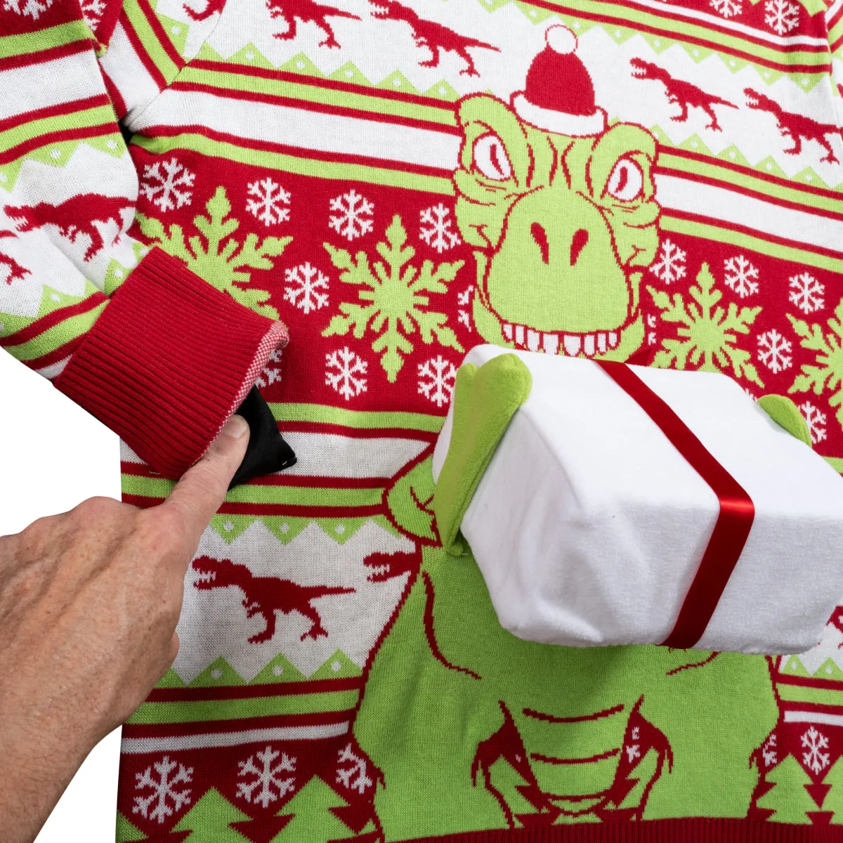 T-Rex Santa Hat 3D Flappy Present Ugly Christmas Sweater