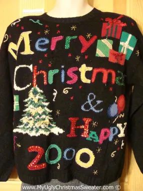 Tacky Christmas Sweater Party Ugly Sweater Christmas & New Year 2000 with 80s Style Padded Shoulders (f944)