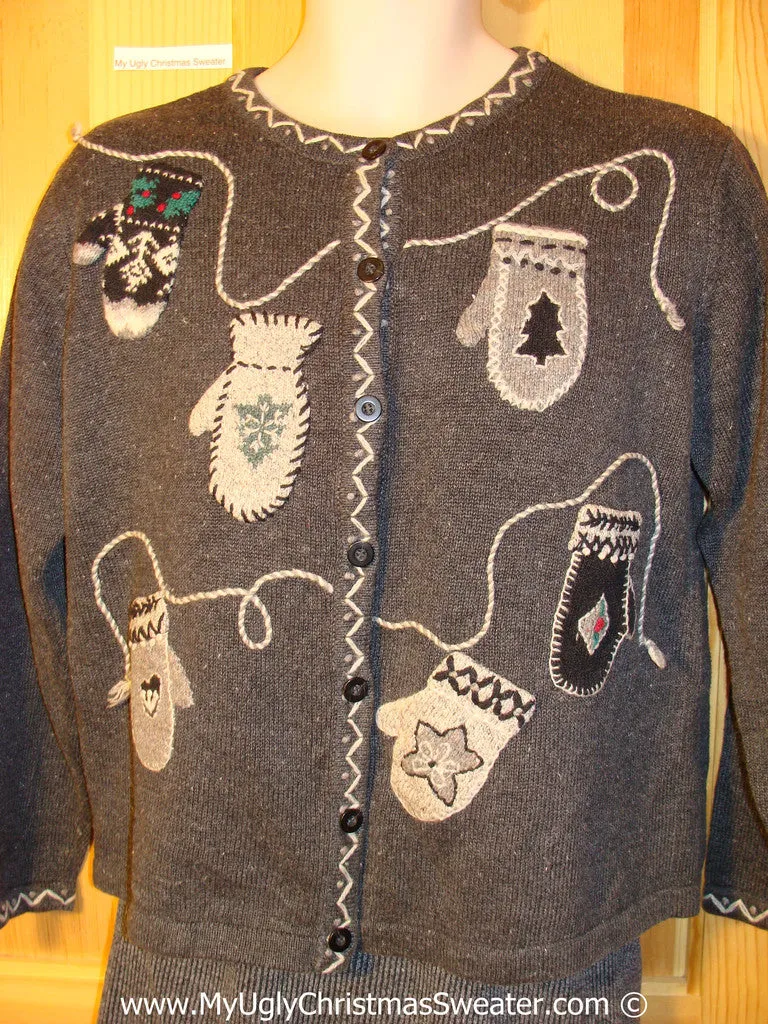 Tacky Christmas Sweater Party Ugly Sweater with Clotheslines of Mittens (f811)