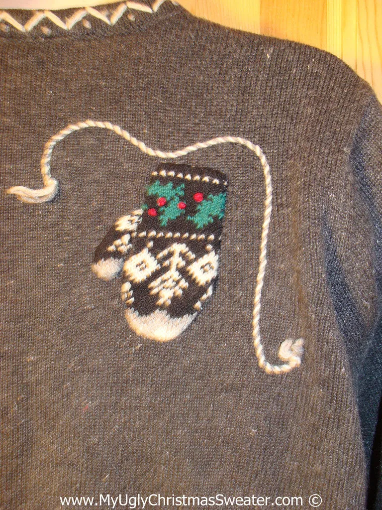 Tacky Christmas Sweater Party Ugly Sweater with Clotheslines of Mittens (f811)