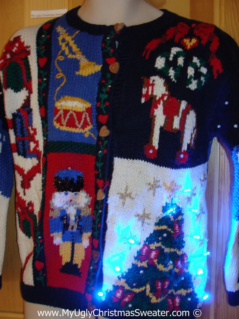 Tacky Ugly Christmas Sweater 80s Style Two Sided Holy Grail of Ugly with Lights  (g102)