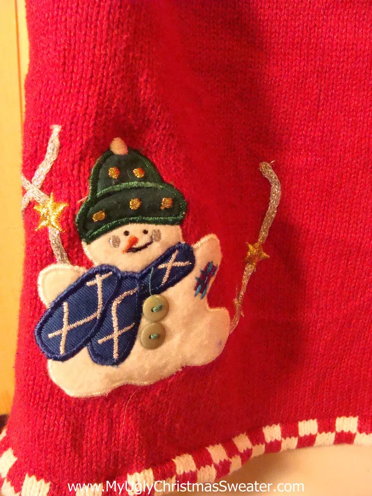 Tacky Ugly Christmas Sweater Vest with Tumbling Snowmen (f352)