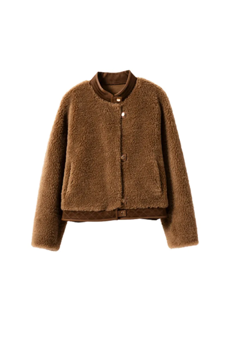 Teddy Wool Faux Shearling Bomber Jacket