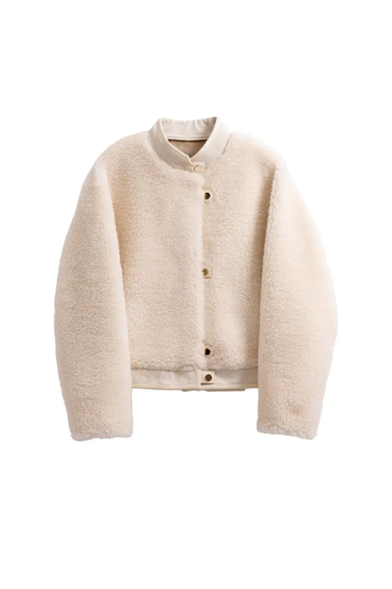 Teddy Wool Faux Shearling Bomber Jacket