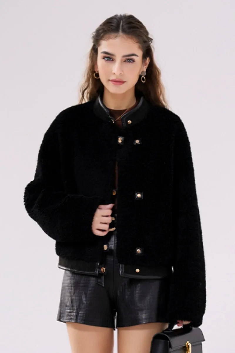 Teddy Wool Faux Shearling Bomber Jacket