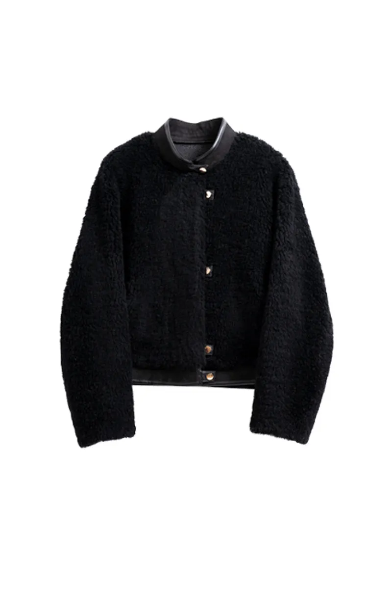 Teddy Wool Faux Shearling Bomber Jacket