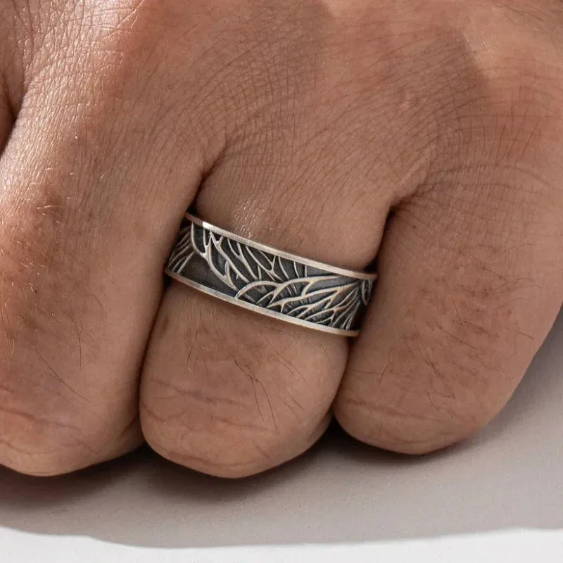 Texture Men's Viking Tree Ring