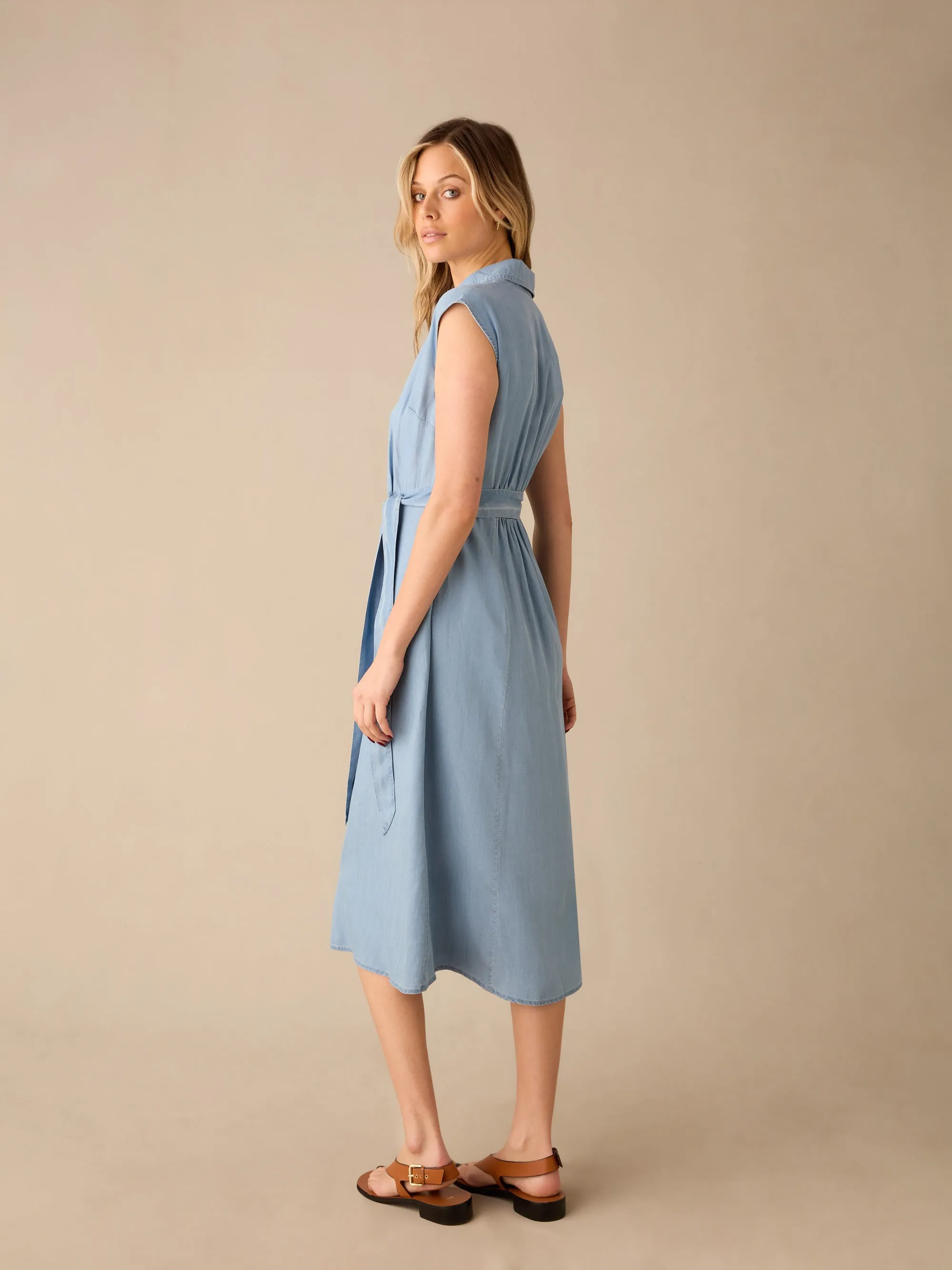 Tie Waist Tencel Denim Shirt Dress