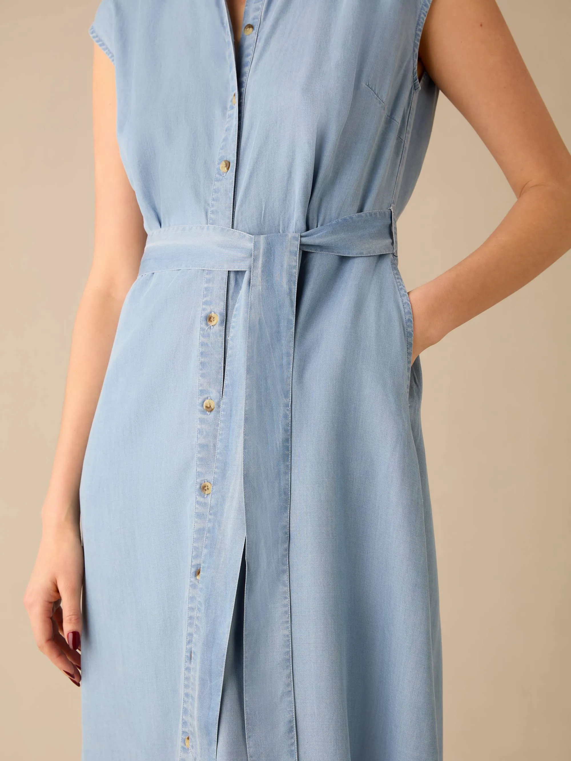 Tie Waist Tencel Denim Shirt Dress