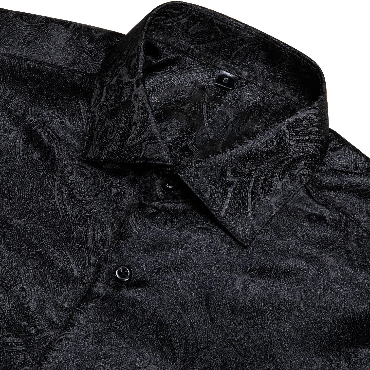 Ties2you Button Down Shirt Black Paisley Silk Men's Long Sleeve Shirt