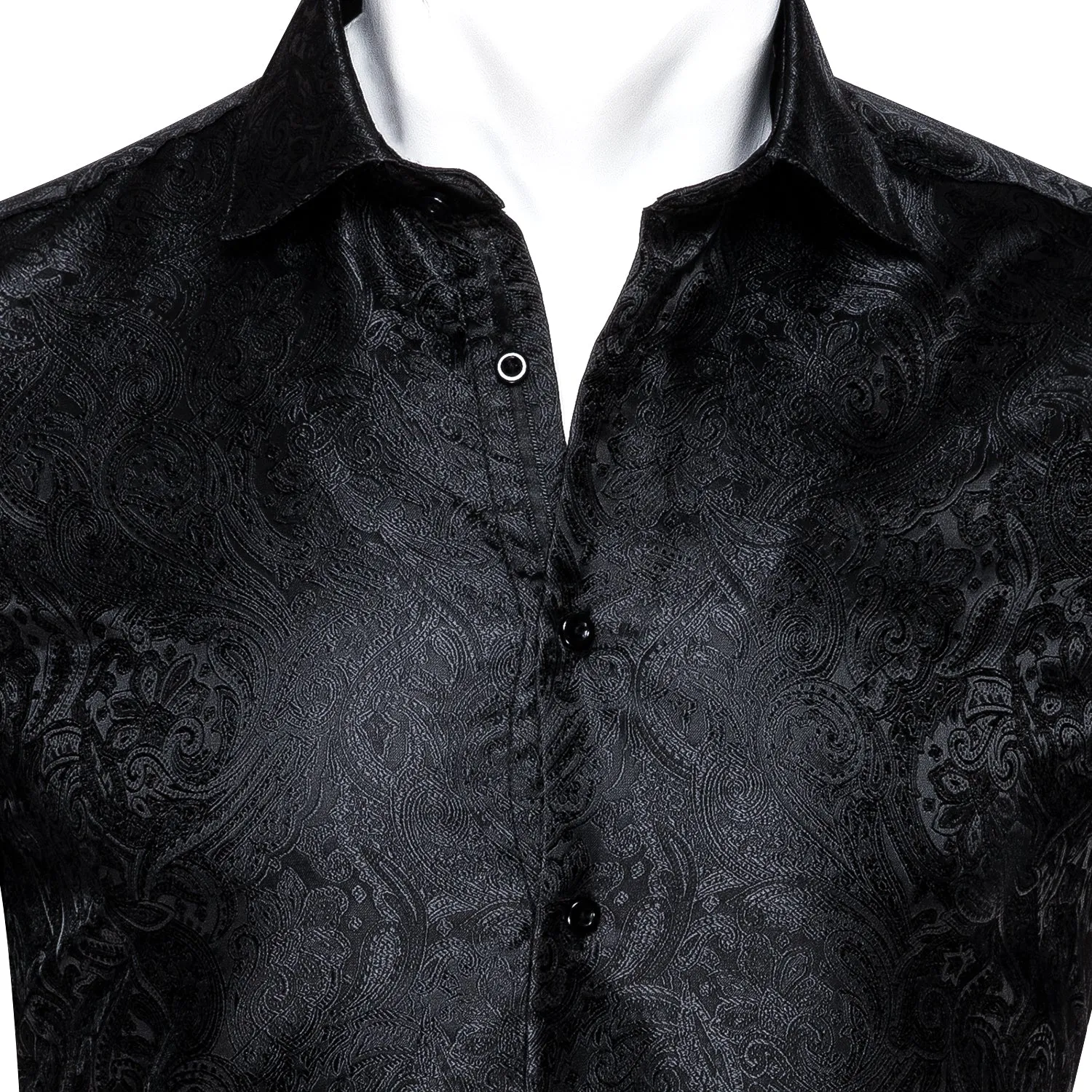 Ties2you Button Down Shirt Black Paisley Silk Men's Long Sleeve Shirt