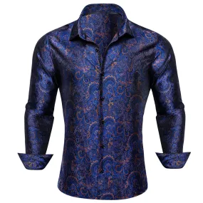 Ties2you Button Down Shirt Blue Paisley Silk Men's Shirt