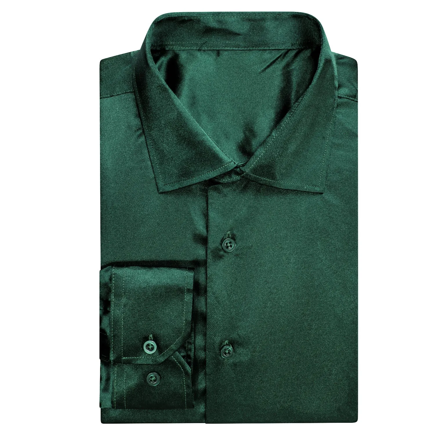 Ties2you Button Down Shirt Emerald Green Solid Satin Men's Long Sleeve Shirt