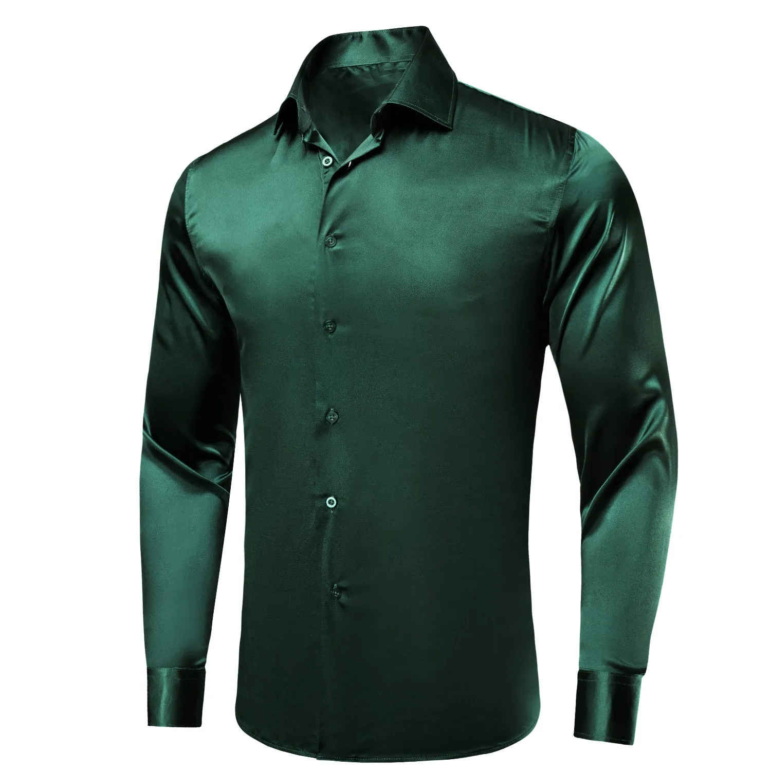 Ties2you Button Down Shirt Emerald Green Solid Satin Men's Long Sleeve Shirt