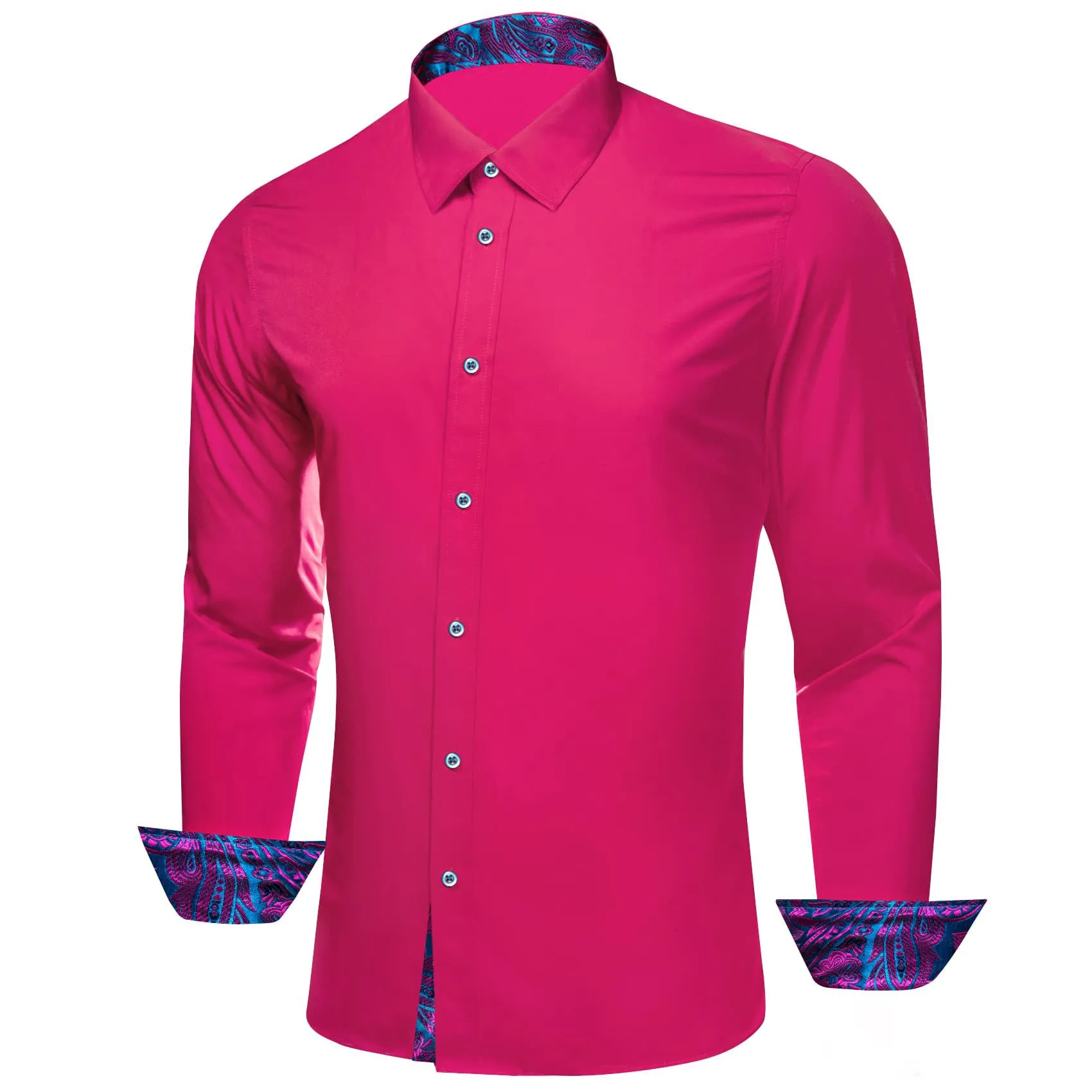 Ties2you Button Up Shirt Dogwood Rose Pink Splicing Purple Collared Silk Long Sleeve Shirt for Men