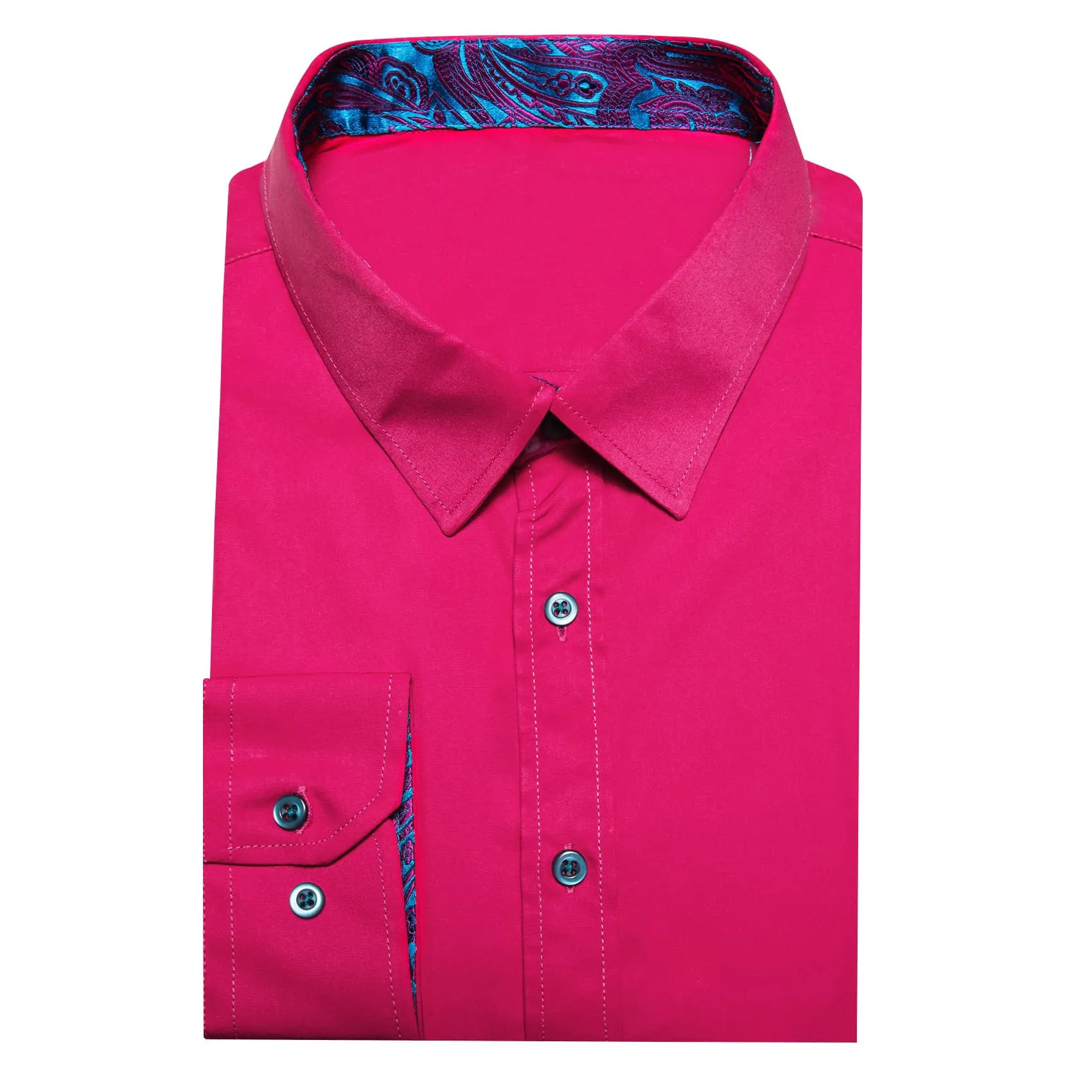 Ties2you Button Up Shirt Dogwood Rose Pink Splicing Purple Collared Silk Long Sleeve Shirt for Men