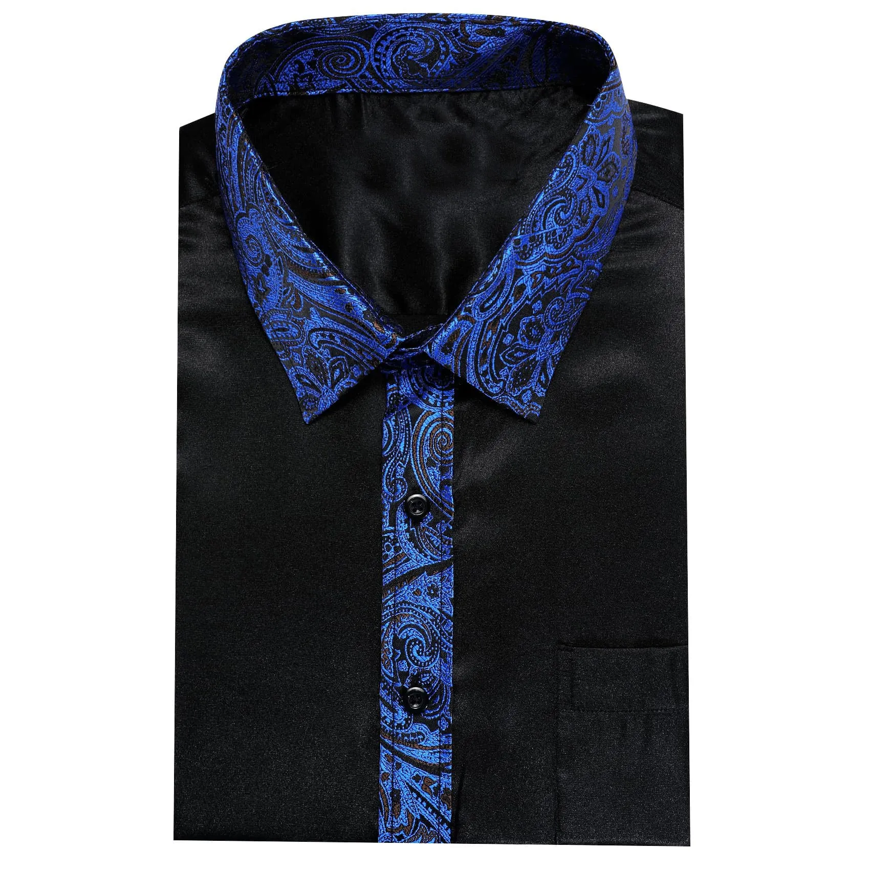 Ties2you Dress Shirt Black Solid Splicing Navy Blue Paisley Button Down Long Sleeve Shirts for Men