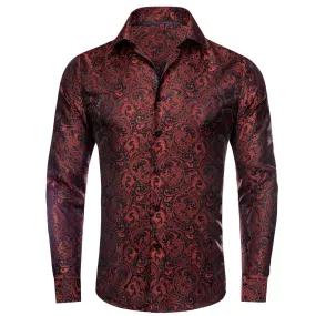 Ties2you Men's Shirt Red Black Floral Button Down Long Sleeve Dress Shirt