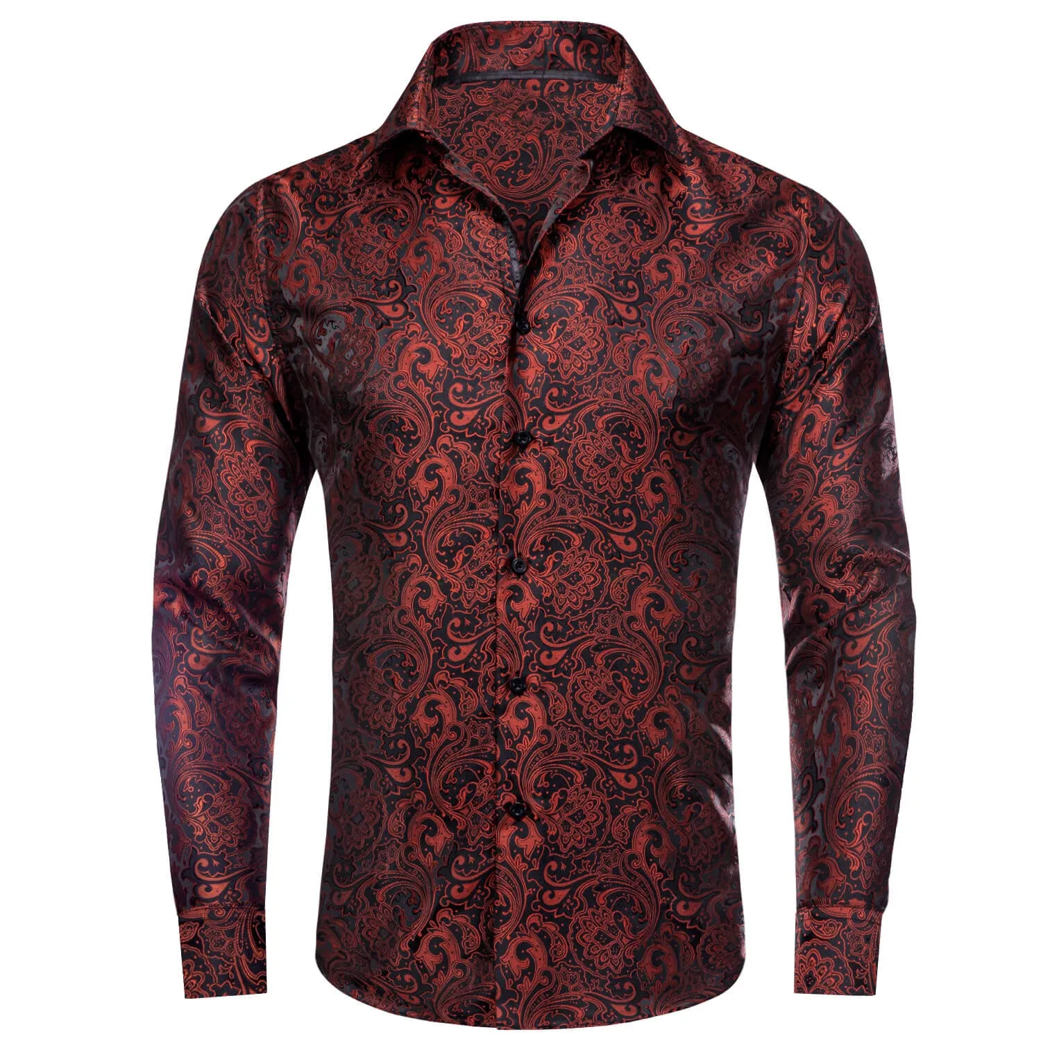 Ties2you Men's Shirt Red Black Floral Button Down Long Sleeve Dress Shirt