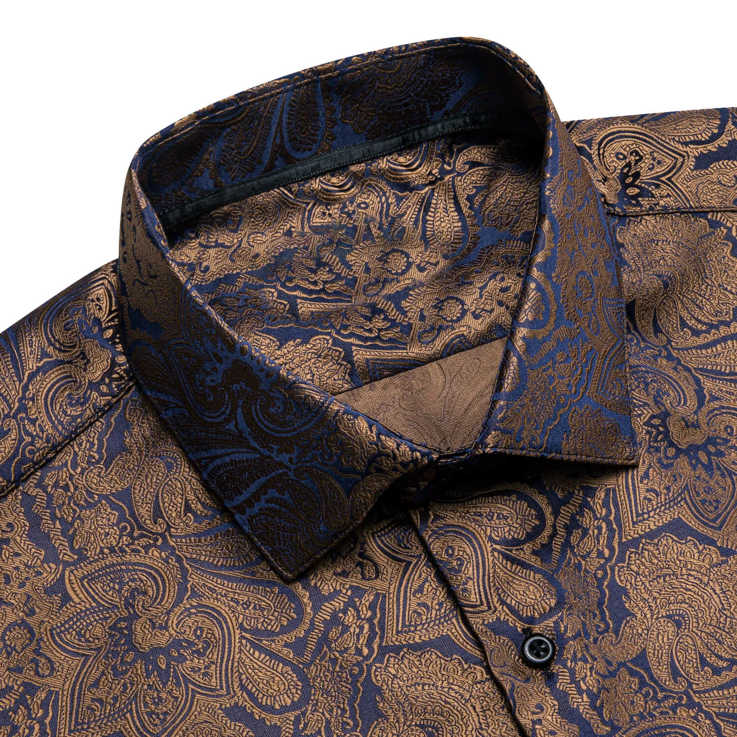 Ties2you Shirt for Men Peanut Brown Blue Jacquard Floral Silk Shirt