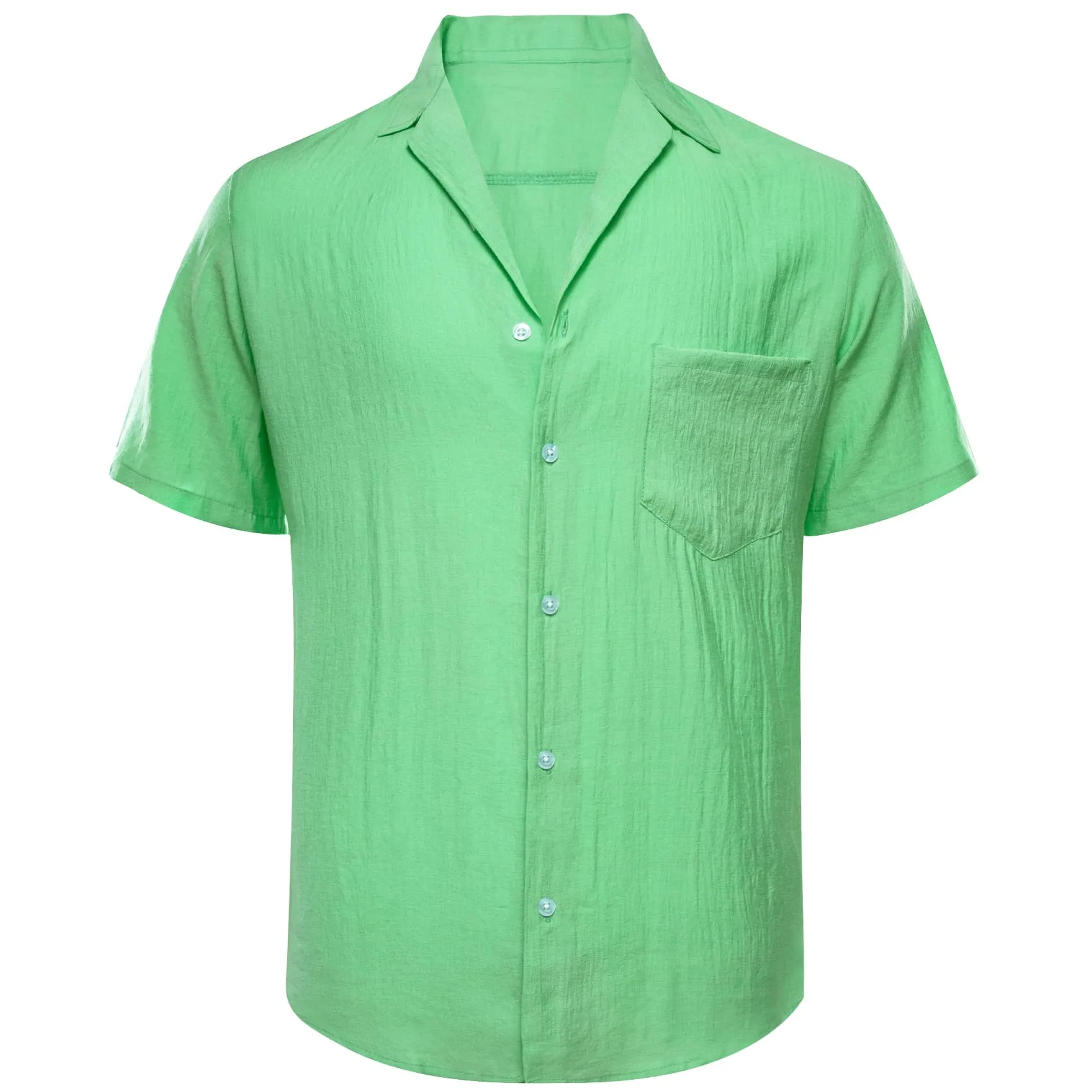 Ties2you Short Sleeve Shirt Fern Green Solid Men's Silk Notched Collar Button Down Shirt