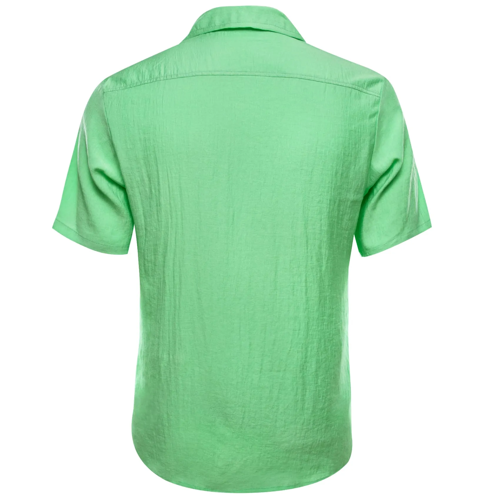 Ties2you Short Sleeve Shirt Fern Green Solid Men's Silk Notched Collar Button Down Shirt