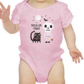 Trick-Or-Treat Skeleton Black Cat Baby Pink Bodysuit