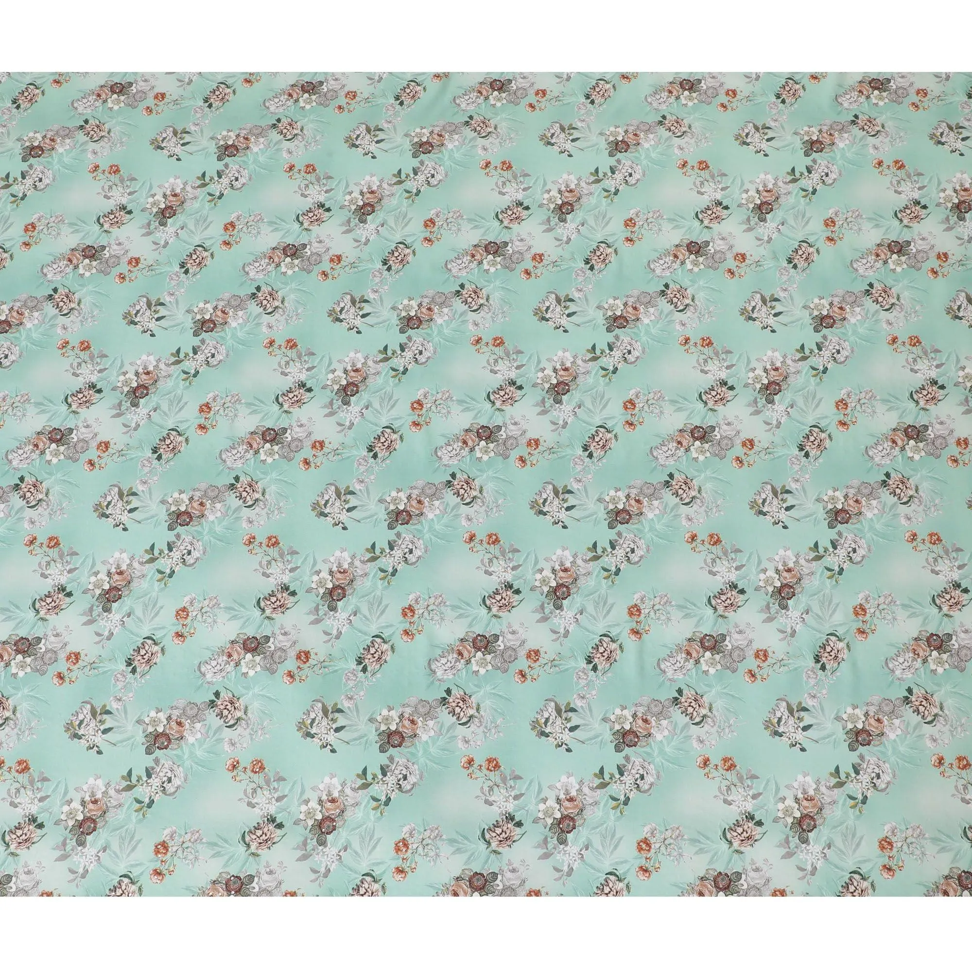 Turquoise green synthetic crepe fabric with multicolor print having stone work in floral design-D15313